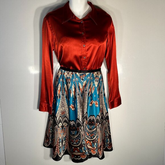 JH Collectibles SZ12 Multi Color Wallpaper Print Silky Skirt Art Deco Old $ Boho - Picture 2 of 8